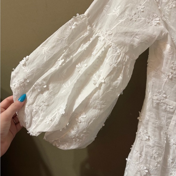 Showpo White Embroidered Mini Dress with Puff Sleeves - Picture 3 of 5